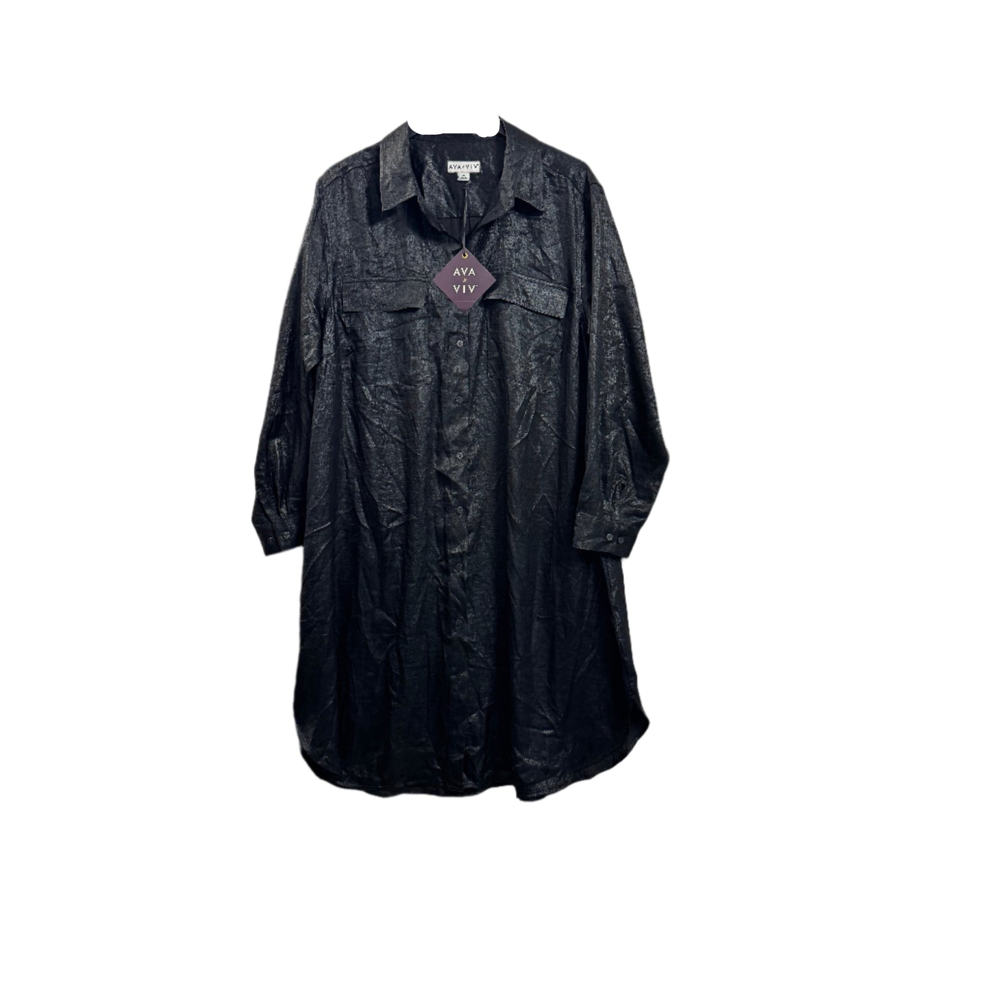 Black Satin Button Up Midi Dress